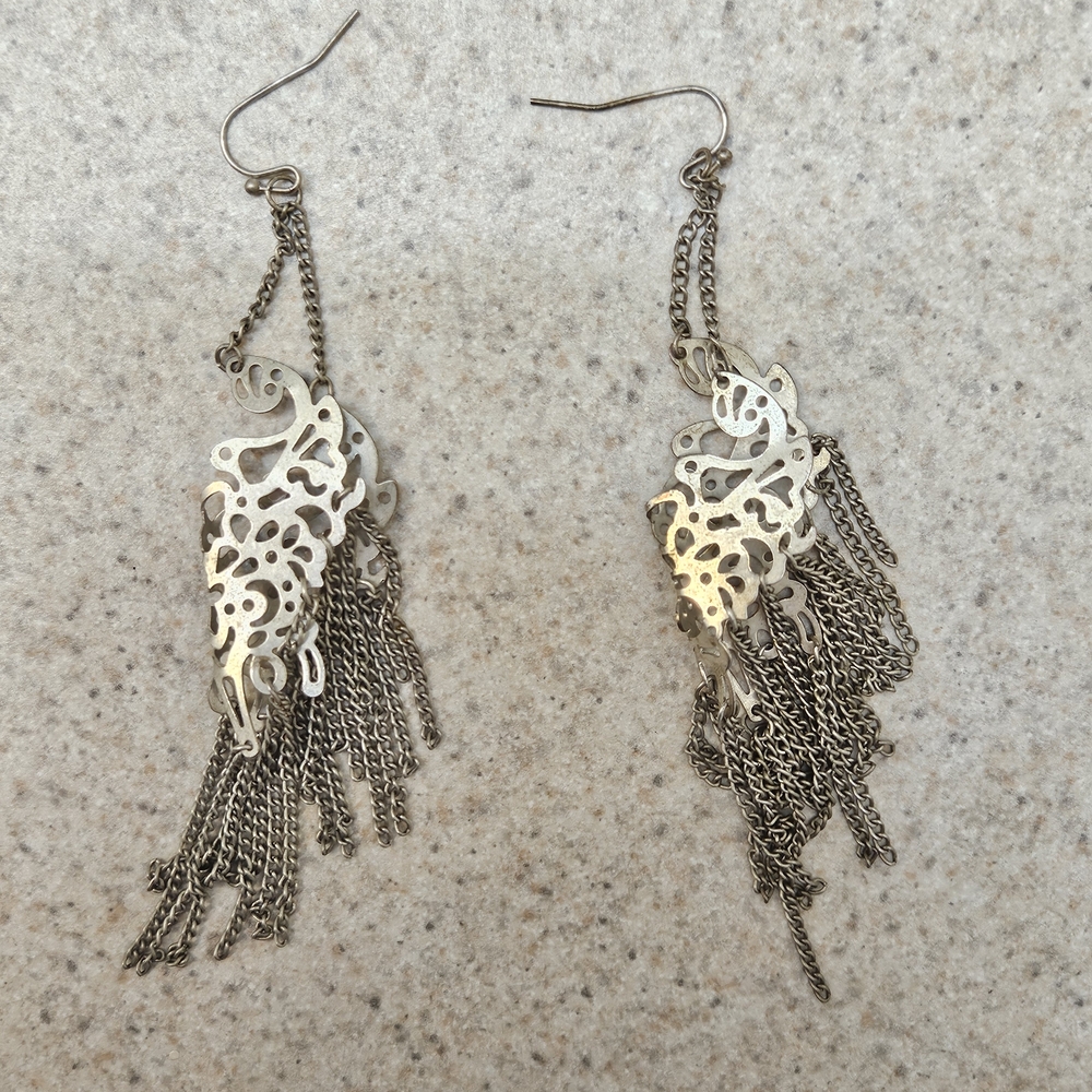 Vintage Unique Elegant Silver Dangle Earrings - image 1